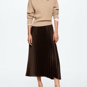 Mango Brown Satin Pleated Skirt